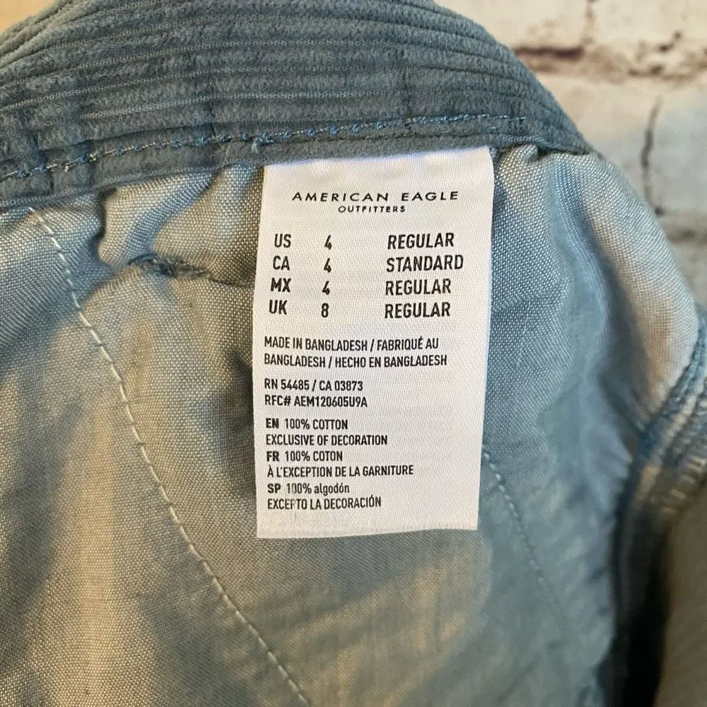 American Eagle Corduroy Mini Skirt Full Zip Steel Blue Womens size 4 High Rise